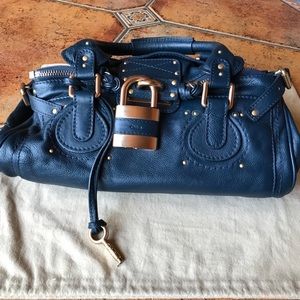 Chloe, Paddington Dark blue Leather Satchel, auth